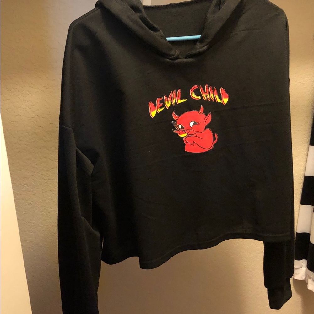 black devil child, drawstring cropped hoodie